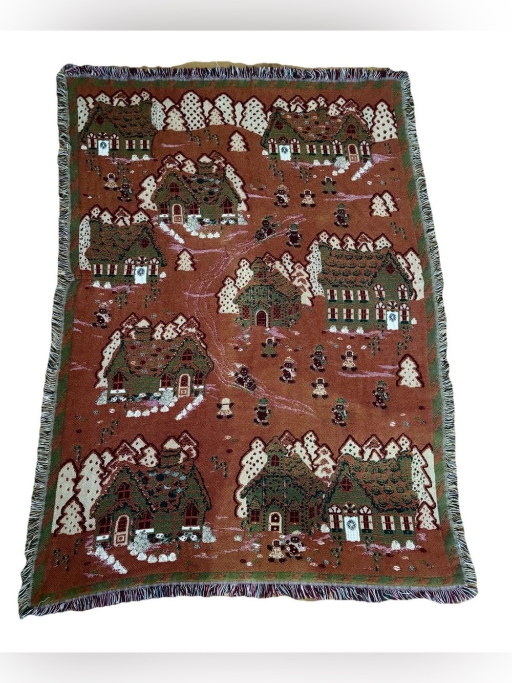 Vintage Goodwin Weavers Gingerbread Town Christmas 100% Cotton Throw Made in USA